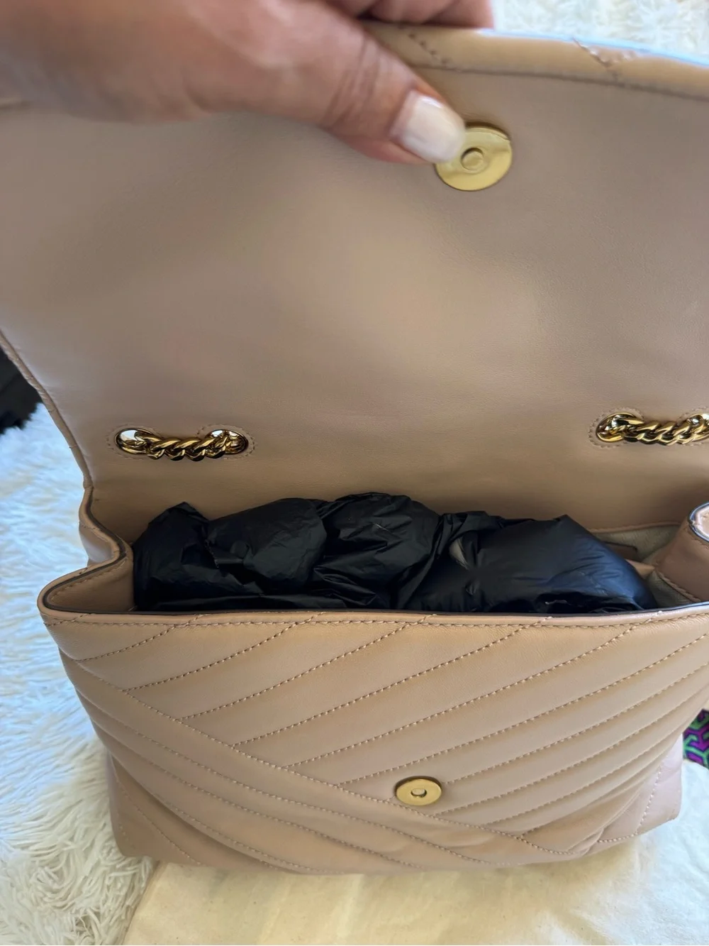 Tory Burch Blush Quilted Chevron Chain Shoulder Bag